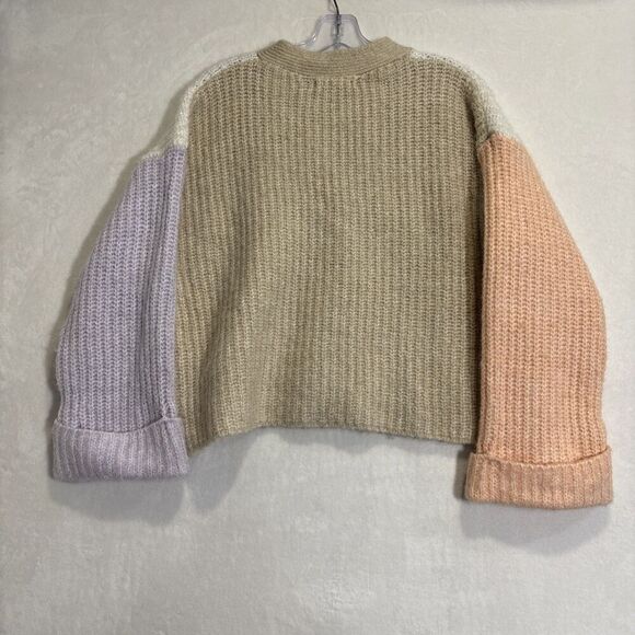 MNG MANGO Women's Knit Cropped Color Block Cardigan Sweater Alpaca Wool Blend - Picture 8 of 15